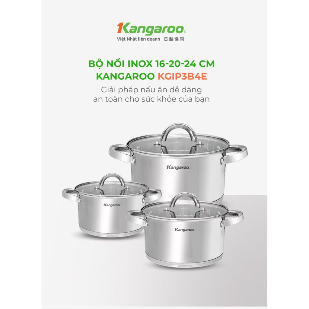 Bộ nồi inox cao cấp 5 lớp Kangaroo KGIP3B4E
