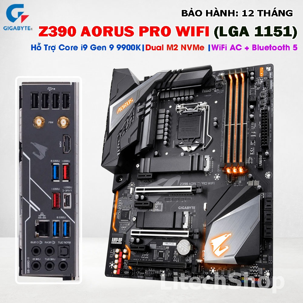 Mainboard GIGABYTE Z390 AORUS PRO WIFI Z390 LGA1151 Hỗ Trợ Core i9 Gen 9 DDR4 128GB 2 M.2 NVMe RGB| 