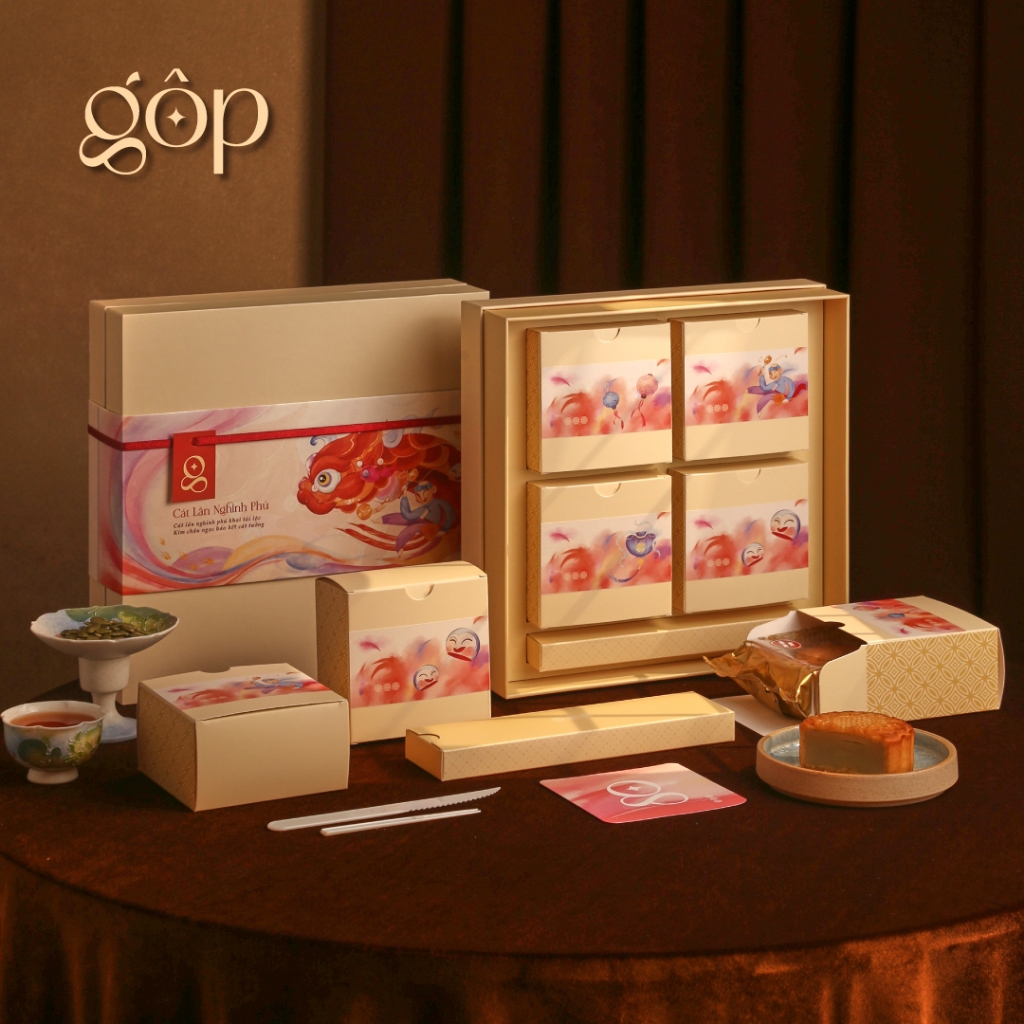 Hộp Quà Bánh Trung Thu "CÁT LÂN" 4 Bánh 150g Bánh Trung Thu Gộp
