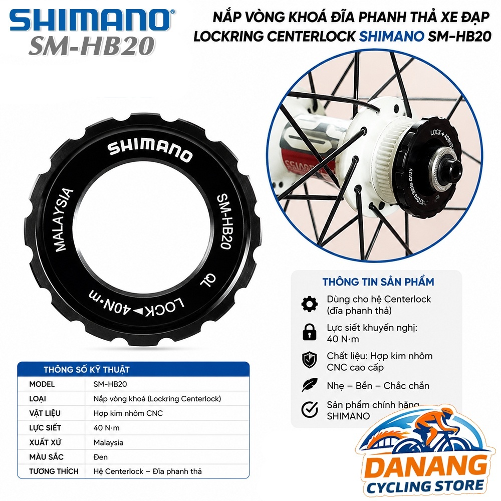 Nắp Vòng Khóa Đĩa Phanh Xe Đạp Center Lock Shimano SM-HB20 – Lockring Trục Moay Ơ, Chất Liệu Bền Chắc