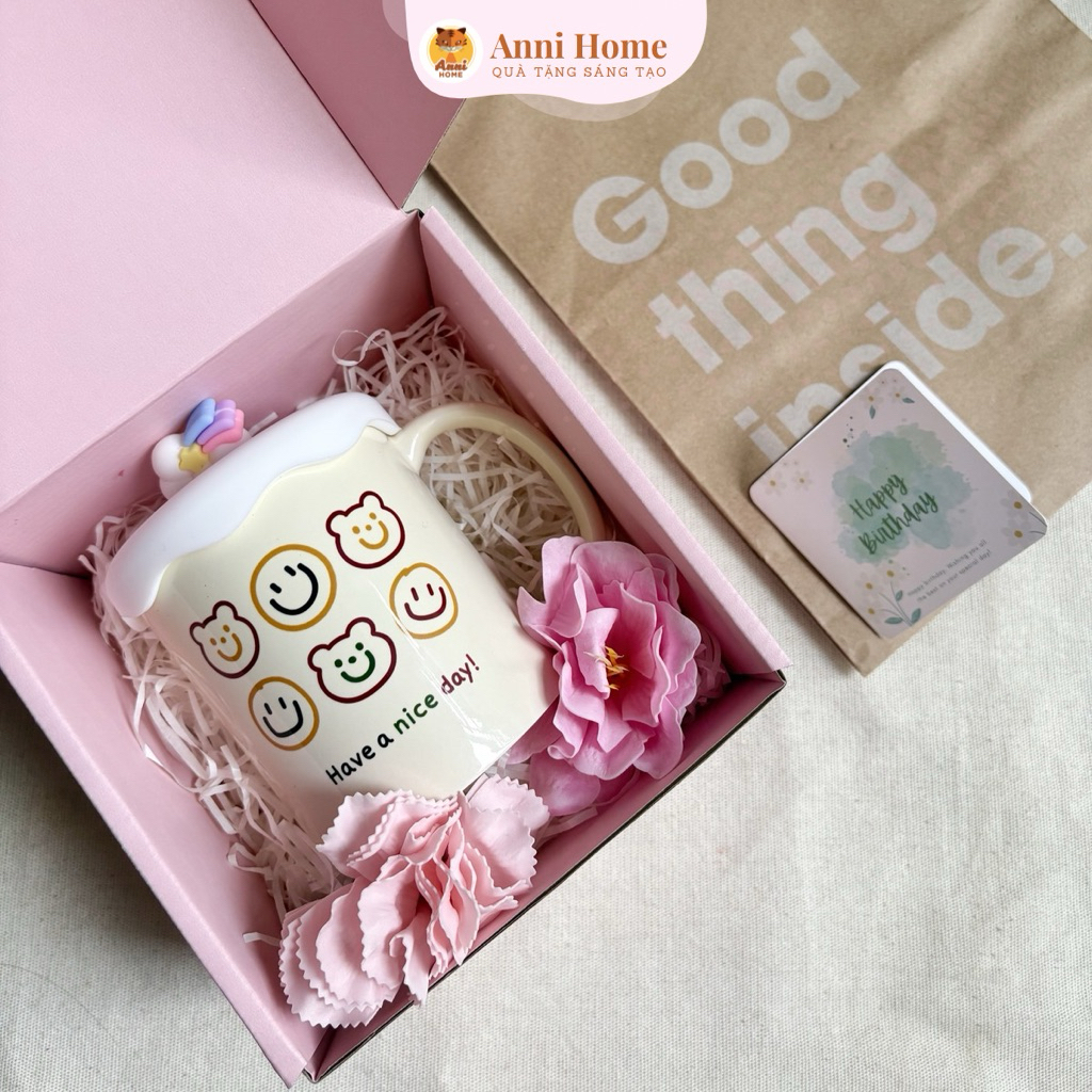 Ly cốc sứ dễ thương Anni Home [Hình thật-có clip tự quay]