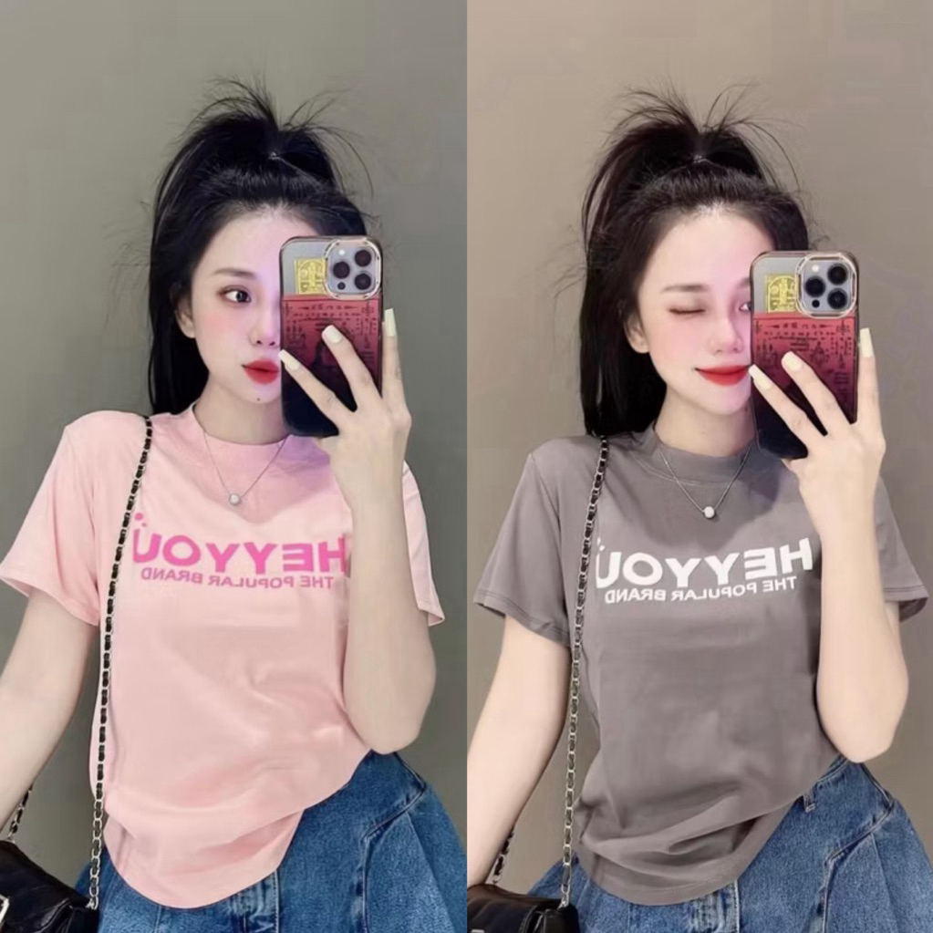 Áo Thun Nữ Phom Ôm Nhẹ Cổ Tròn Tay Ngắn In Chữ ( heyyou )