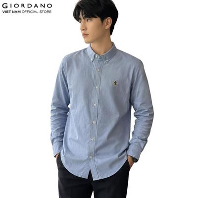 GIORDANO Áo Sơ Mi Nam Thêu Logo Sư Tử Cotton Oxford Lion Shirt 01045093