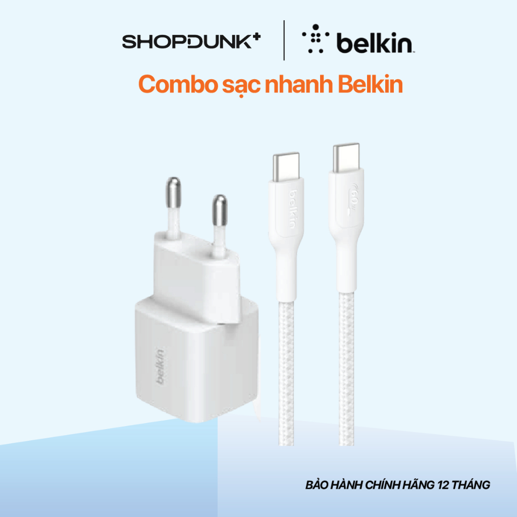 Combo Củ sạc nhanh 25W / 30W / 45W Belkin + Cáp sạc nhanh USB C - Type C 60W / 30W LNing vỏ dù