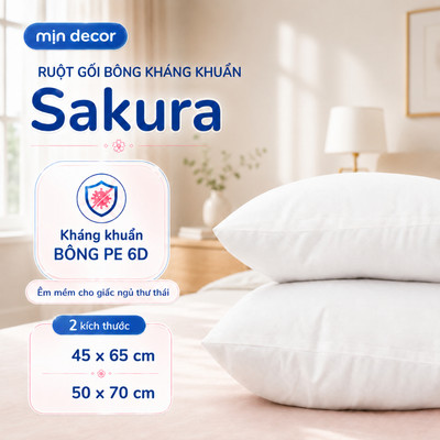 Ruột Gối Bông Kháng Khuẩn Sakura Osaka Mịn Decor, Ruột Gối Bông Gòn Có Khoá Kéo 45x65cm, Mềm Êm