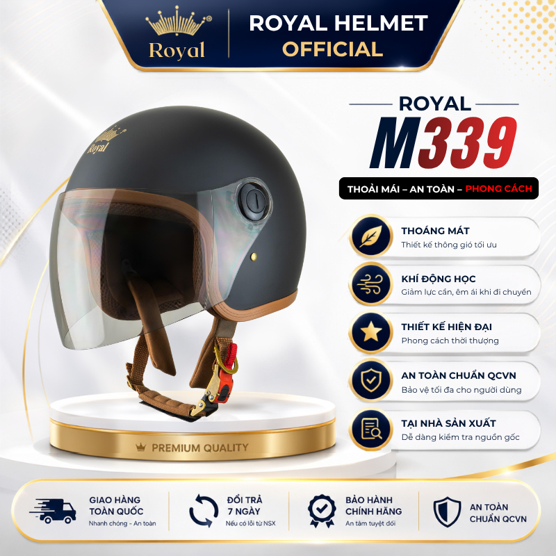 Mũ Bảo Hiểm 3/4 Royal M339 Chính Hãng Cho Nam Nữ , Nón Bảo Hiểm Royal Có Kính Chắn Gió Cao Cấp