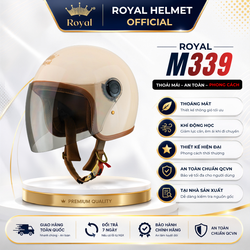 Mũ Bảo Hiểm 3/4 Royal M339 Chính Hãng Có Kính Dài Chắn Gió Bụi Nam Nữ, Nón Bảo Hiểm Royal Cao Cấp