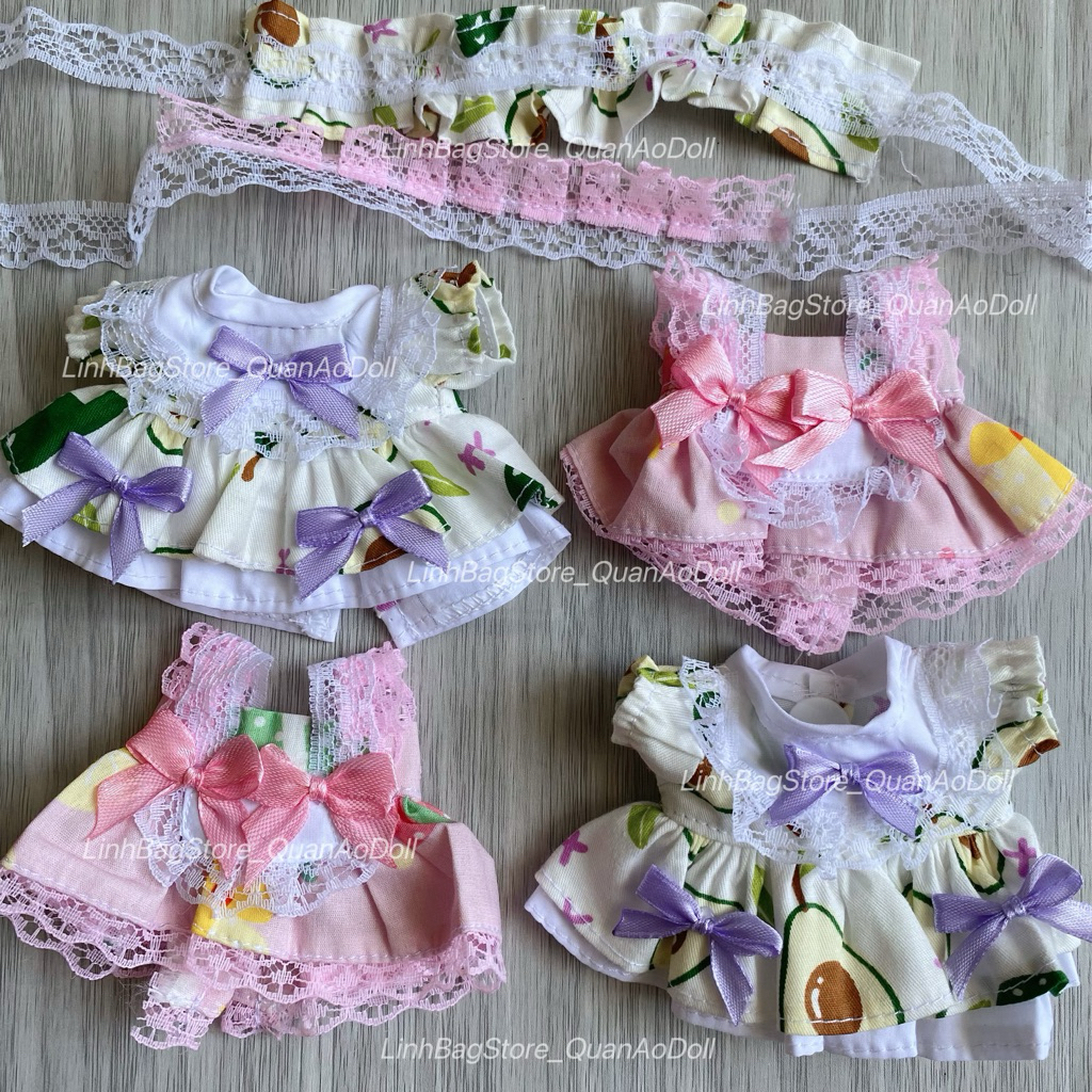 [Quần áo búp bê] VÁY NƠ DÁNG XOÈ KÈM BỜM TÓC DOLL 5IN