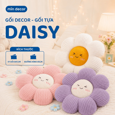 Gối Decor Hoa Cúc Mặt Cười 3D Mịn Decor, Đệm Ngồi, Gối Tựa Lưng, Decor Phòng Ngủ, Văn Phòng