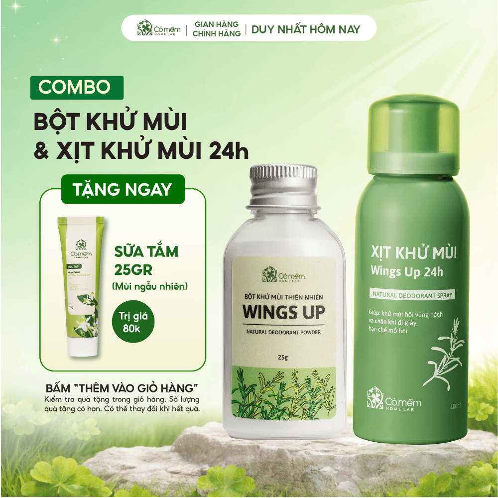 Combo Khử Mùi Hôi Nách Hôi Chân Xịt Khử Mùi Bột Khử Mùi Wings Up 24h Giảm Tiết Mồ Hôi Ngăn Ngừa Vi K