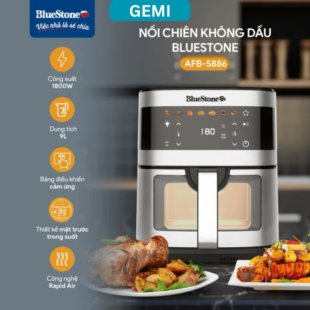 Nồi Chiên Không Dầu BlueStone AFB-5886 9 Lít 1800W BH 24 Tháng - Gemi