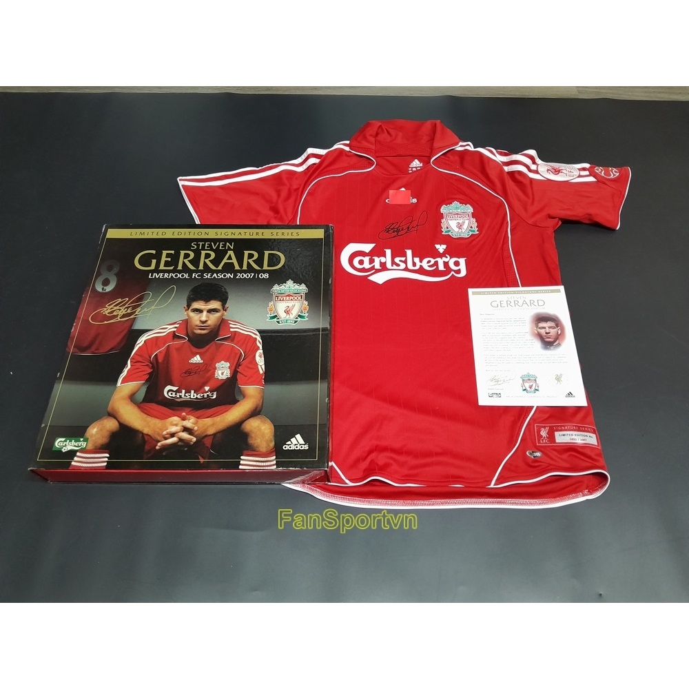 Chính hãng áo đấu bóng đá chữ ký in của Gerrard Liverpool 2006 2007 2008 home jersey shirt limited 2