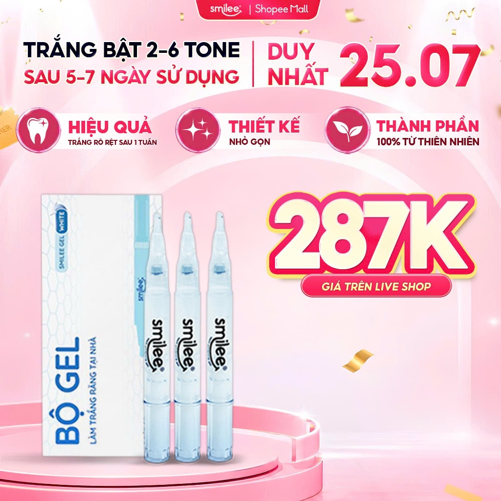 [GIÁ 293K TẠI LIVE SHOP] Bộ 3 bút gel làm trắng răng Smilee dùng cho bộ kit trắng răng Smilee Extra 