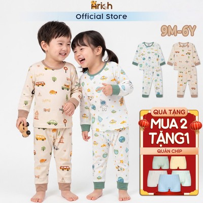 Bộ dài tay Space thương hiệu Arich, vải sợi tre petit, cho bé trai, bé gái size 9 tháng - 6 tuổi