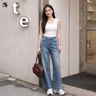 Quần jeans nữ Twentyfive ống rộng dáng dài, cạp cao dễ phối đồ mặc đi học đi chơi 6846