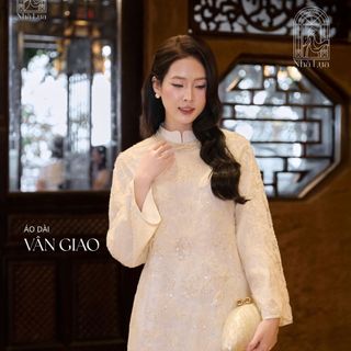 Áo dài Vân Giao NHÀ LỤA chất sequin hoa cao cấp, quần lụa kim tuyến phù hợp mặc đi dự tiệc, chụp ảnh sang trọng