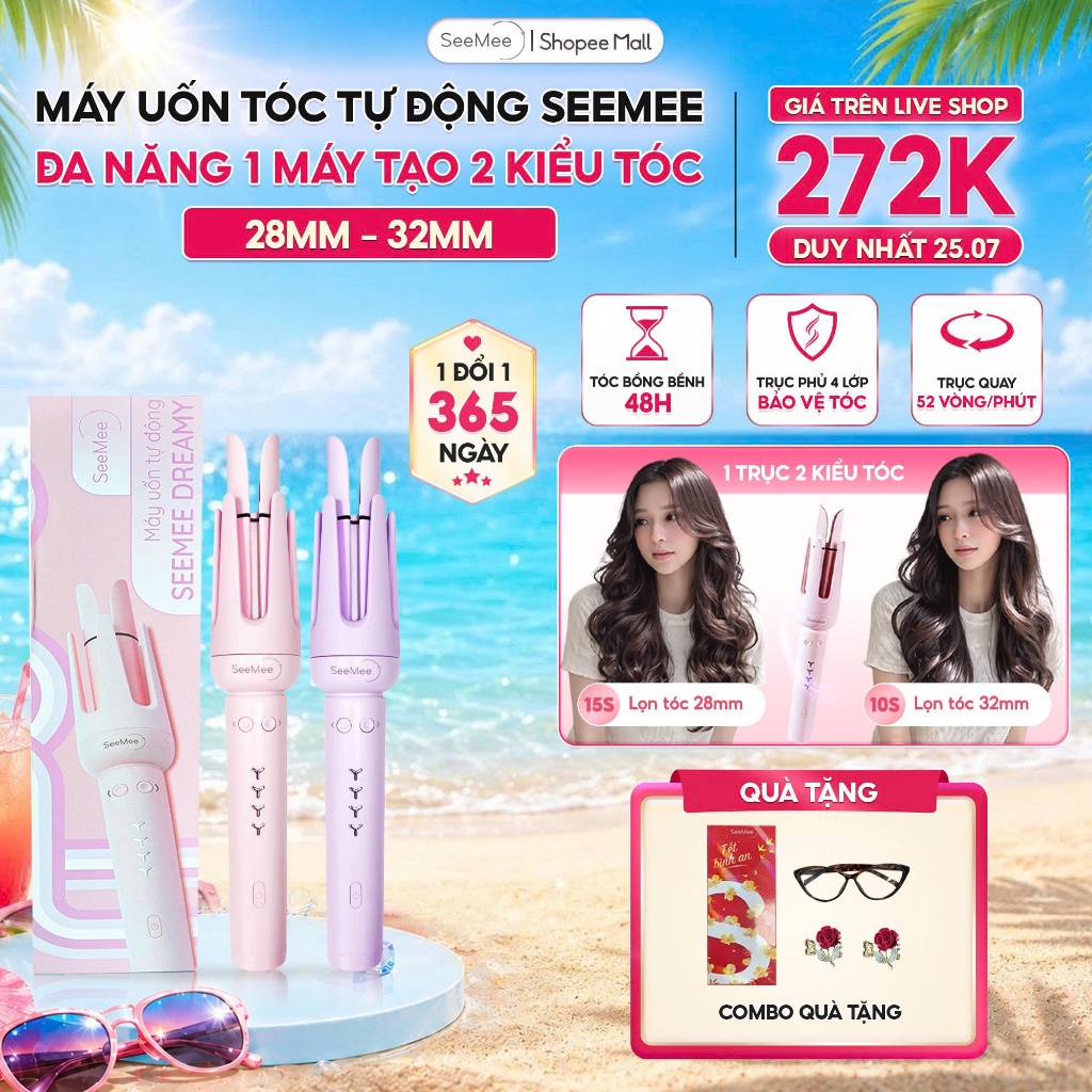 [Outlet S2] MÁY UỐN  XOĂN TỰ ĐỘNG SEEMEE GIÚP TÓC BÓNG MƯỢT VÀ BẢO VỆ TÓC ĐƯỜNG KÍNH UỐN 32MM, LIS