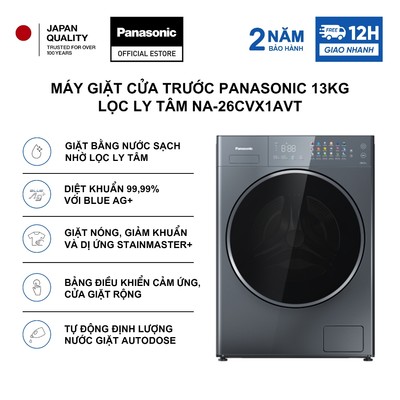 [CHỈ GIAO MIỀN NAM] Máy giặt cửa trước Panasonic 13kg NA-26CVX1AVT - Giặt lọc ly tâm - Diệt khuẩn toàn diện