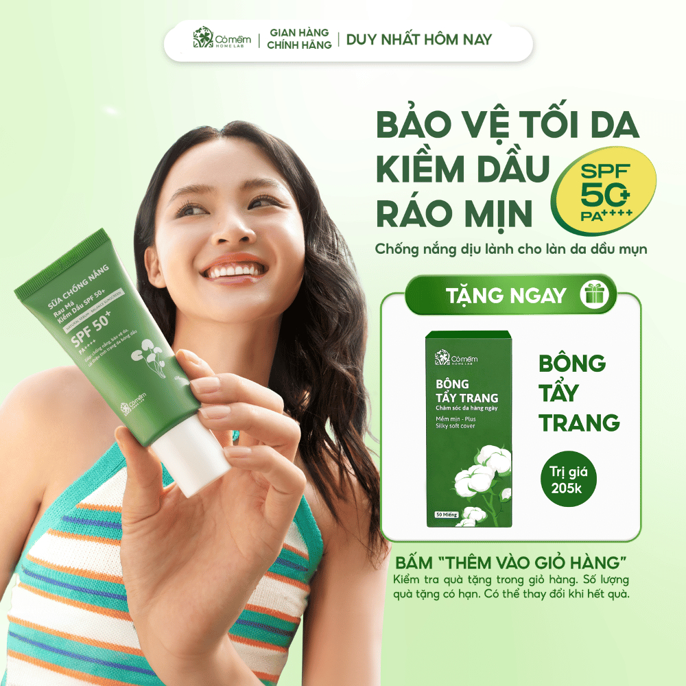 Sữa Chống Nắng Kiềm Dầu Ngừa Mụn Nâng Tone Rau Má Cho Da Dầu Mụn SPF 50+ PA++++ Cỏ Mềm 60gr