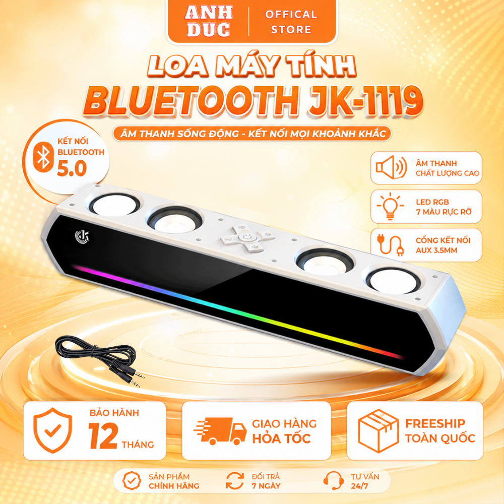 Loa Máy Tính Gaming Soundbar Bluetooth Để Bàn JK-1119,Âm Thanh Sống Động Bass Mạnh Led RGB Nháy Theo