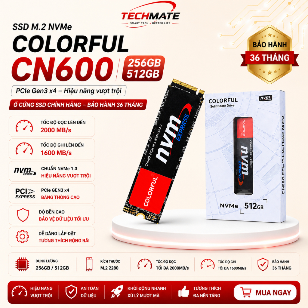 Ổ cứng SSD Colorful CN600 / CN600 Pro 256GB 512GB M.2 NVMe PCIe Gen3 - BH 36th chính hãng