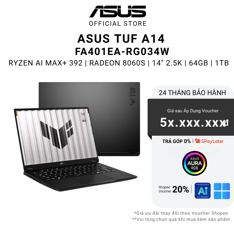 Laptop ASUS TUF Gaming A14 FA401EA-RG034W AMD RYZEN AI MAX+ 392 | AMD 8060S | 14" 2.5K| 64GB | WIN11