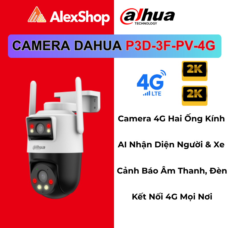 [3M+3M] Camera 2 Mắt Sim 4G DAHUA Picoo Dual D1 4G P3D-3F-PV-4G 2 Mắt Ngoài Trời