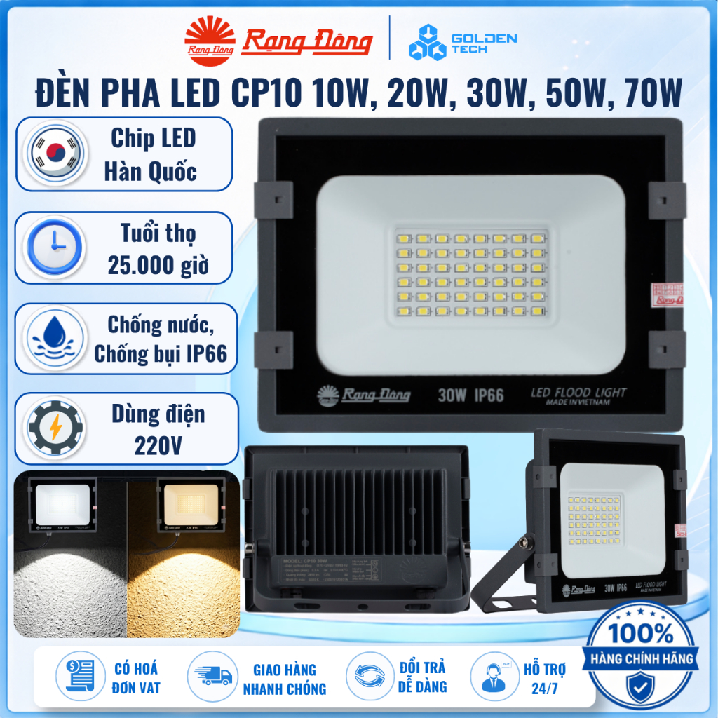 Đèn Pha LED Mới CP10: 30W 50W 100W Rạng Đông-Model: CP10
