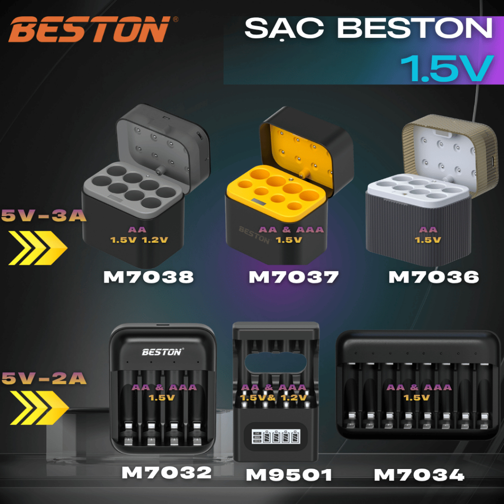 Sạc Beston 1.5V M7038 M7037 M7036 M7032 M9501 M7034 sạc nhanh tự ngắt , có đèn báo,  pin karaoke