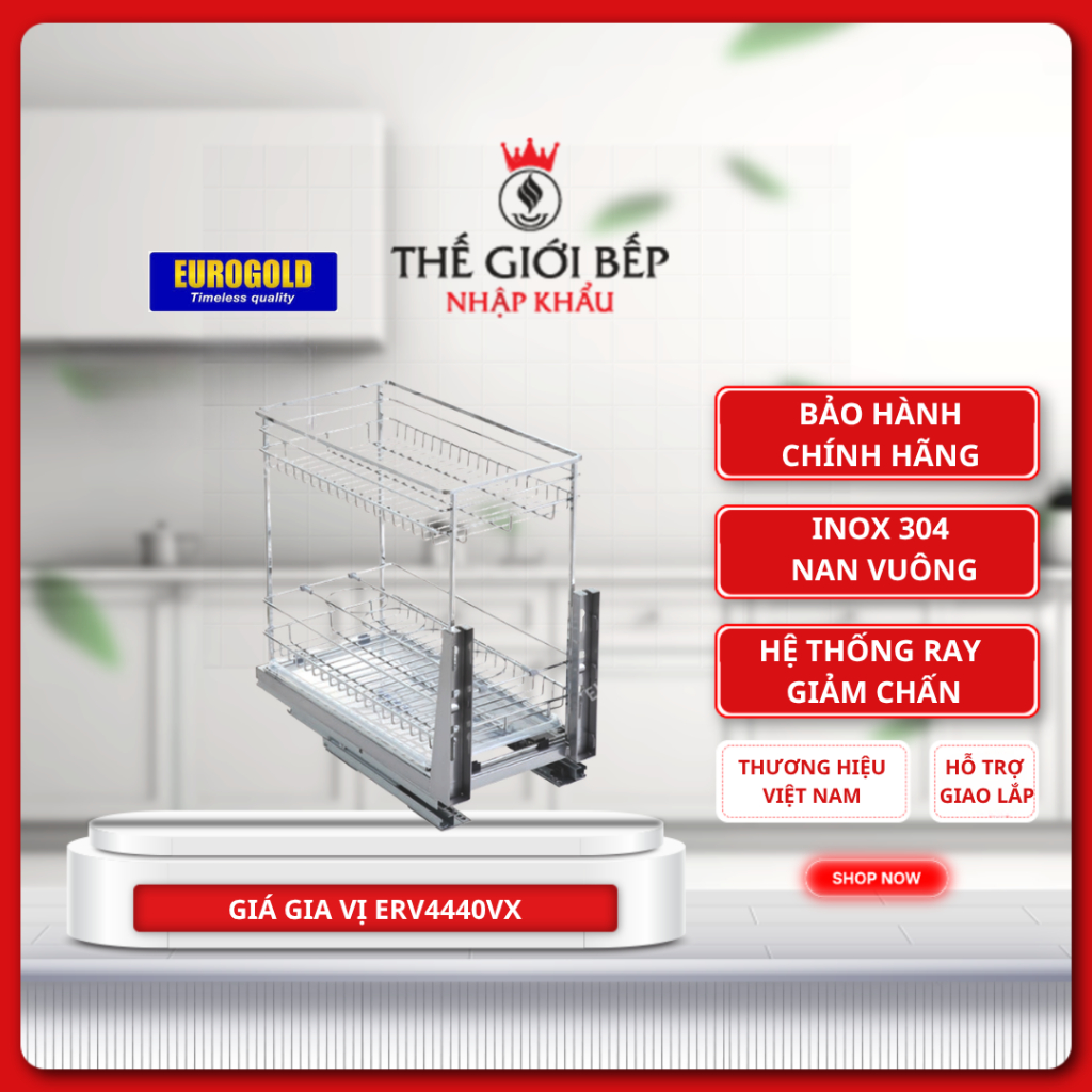 Kệ Bếp Gia Vị Inox 304 Nan Vuông Eurogold ERO30440B/ERV4440/ERV4440VX – Giá Đựng Gia Vị Bền Đẹp