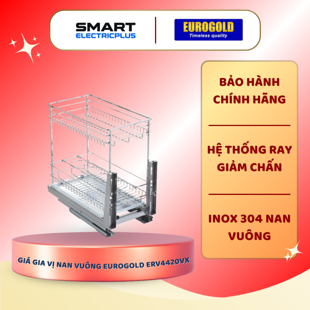 Giá Gia Vị Nan Vuông Inox 304 Eurogold ERO30420B/ERV4420/ERV4420VX – Kệ Đựng Gia Vị Tủ Bếp Cao Cấp