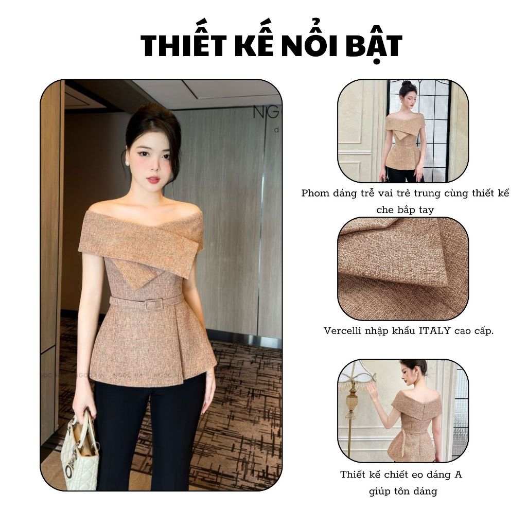 Áo Trễ Vai Nữ NGOC HA DESIGN Alva Top Thiết Kế Chéo Vai Kèm Đai Sang Chảnh Công Sở Tôn Dáng A822