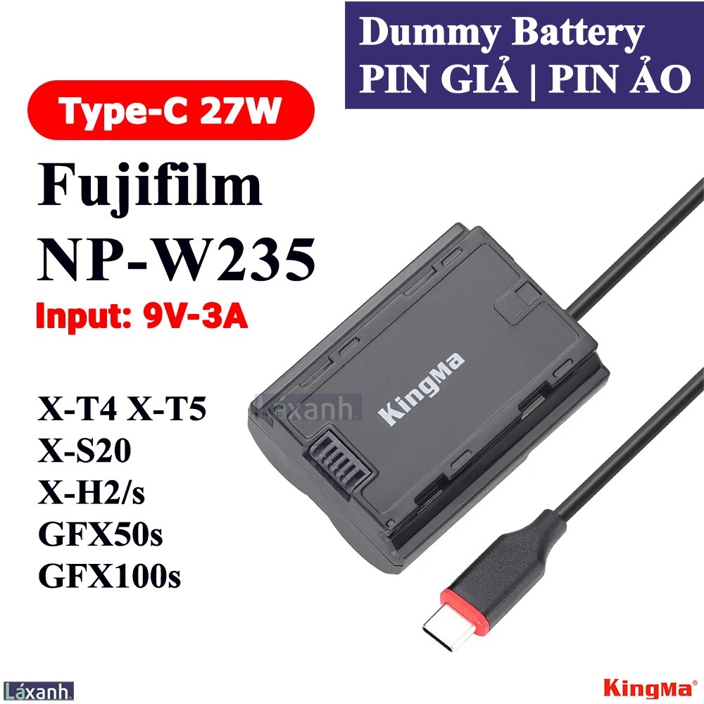 Dummy Type-C Fujifilm W235 | Pin giả pin ảo pin Kingma dummy battery DC Coupler Fujifilm XT4 XT5 XH2