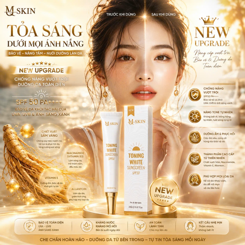 <MQSKIN NEW>Kem Chống Nắng Sâm Vàng MQSkin 20ml
