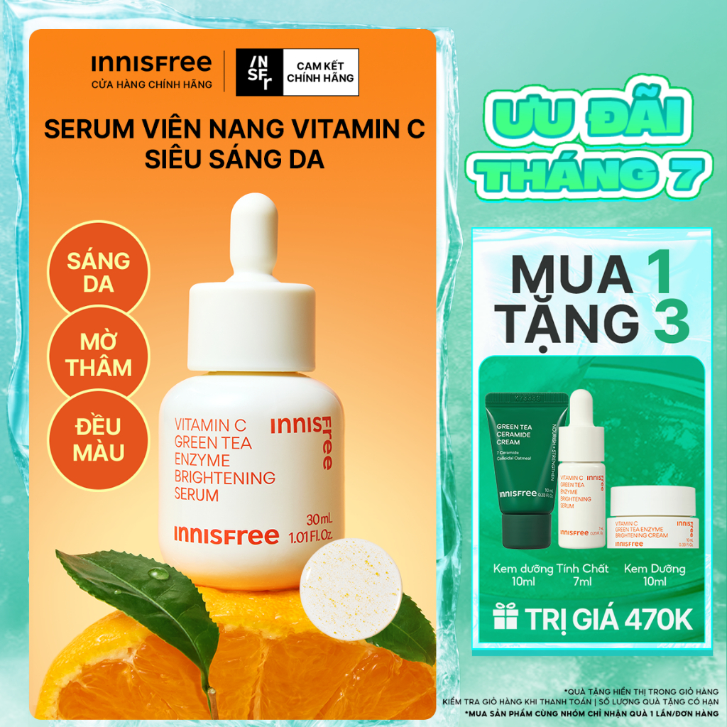 Serum Vitamin C sáng da, mờ thâm mụn INNISFREE Green Tea Enzyme Brightening Serum 30ml