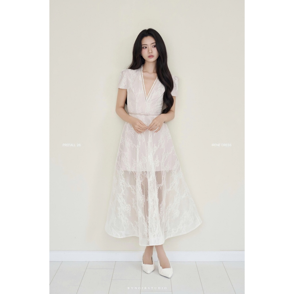 Bynoir Irene Dress - Đầm Ren Dáng Midi Cổ V Thanh Lịch