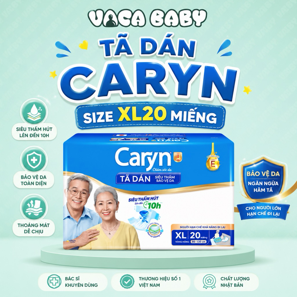 (Mẫu mới) Tã bỉm dán Caryn người lớn size đại XL20 miếng