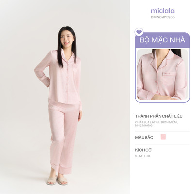 Mialala Bộ Mặc Nhà 5955 Màu Hồng Thiết Kế Thanh Lịch Sang Trọng Kiểu Dáng Pijama Chất Liệu Lụa Trơn