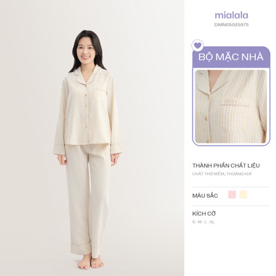 Mialala Bộ Mặc Nhà Tay Dài Quần Dài 5975 Chất Liệu Thô Mềm Mại Phù Hợp Cho Mùa Thu Đông Họa Tiết Sọc Kẻ