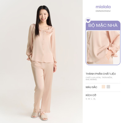 [Love Soft] Bộ mặc nhà lụa cao cấp Mialala mã 5952 thiết kế cổ vuông lá sen nằm, béo nhún điệu đà dáng suông dễ mặc