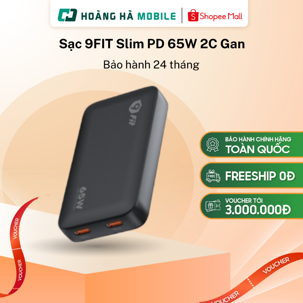 Sạc 9FIT Slim PD 65W 2C Gan Bảo hành 24 tháng