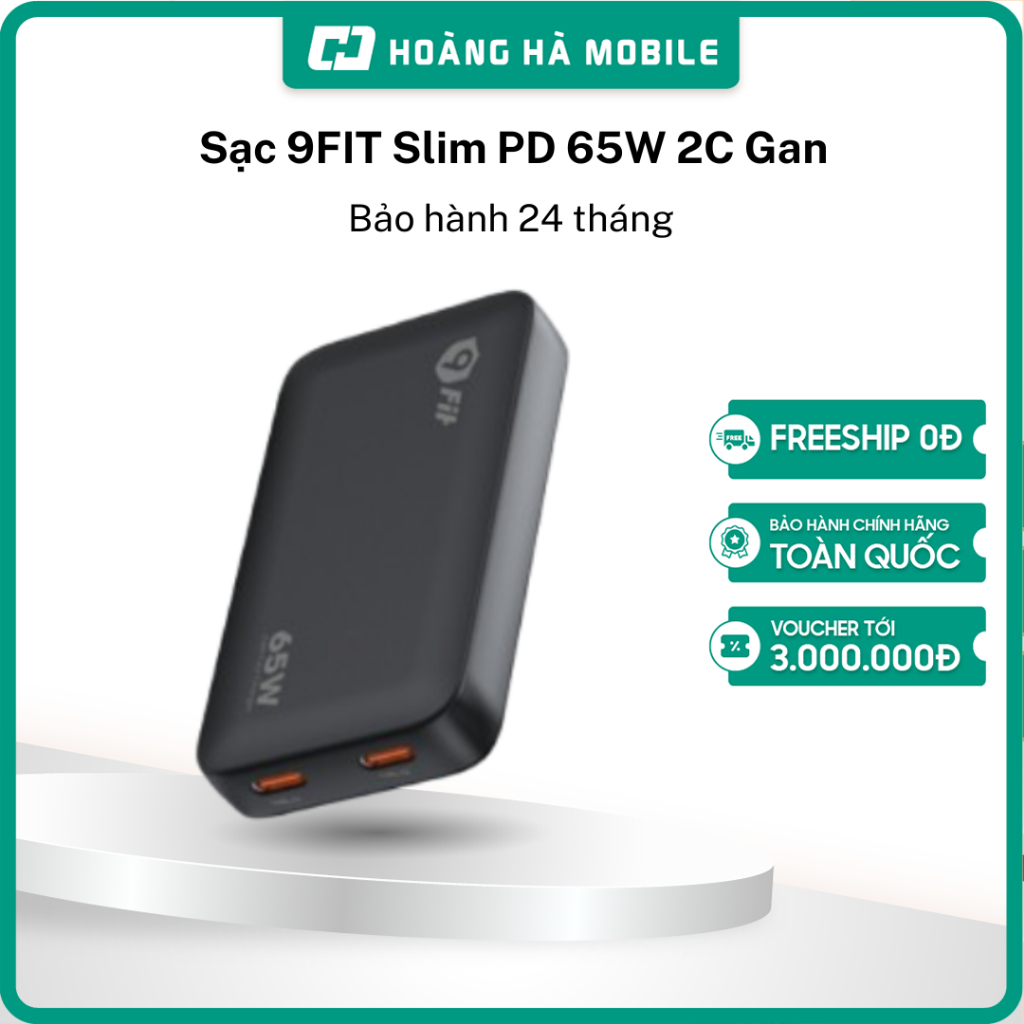Sạc 9FIT Slim PD 65W 2C Gan Bảo hành 24 tháng