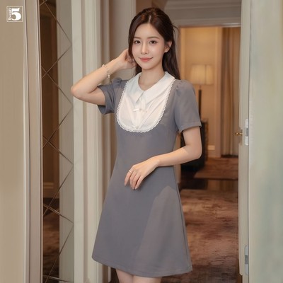 Đầm nữ Twentyfive ngắn tay dáng suông, ngực phối viền bèo DA40