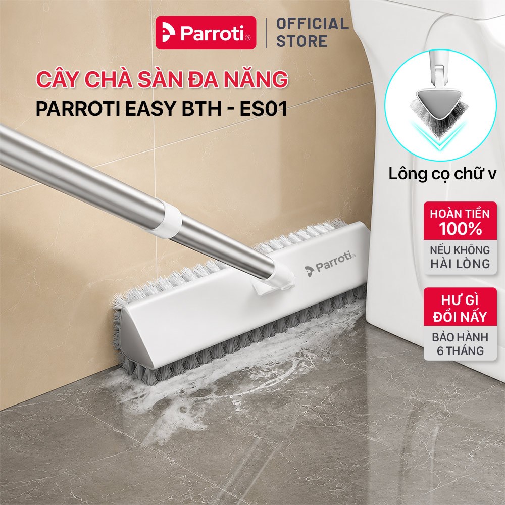 Cây Chà Sàn Parroti Lông Cọ Chữ V Xoay 180 Độ Cọ Rãnh Tường Khe Hẹp Cán Inox Dài 132cm Vệ Sinh Nhà T