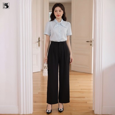 Quần vải nữ Twentyfive công sở dáng dài ống rộng, trơn màu, dễ phối đồ QH53
