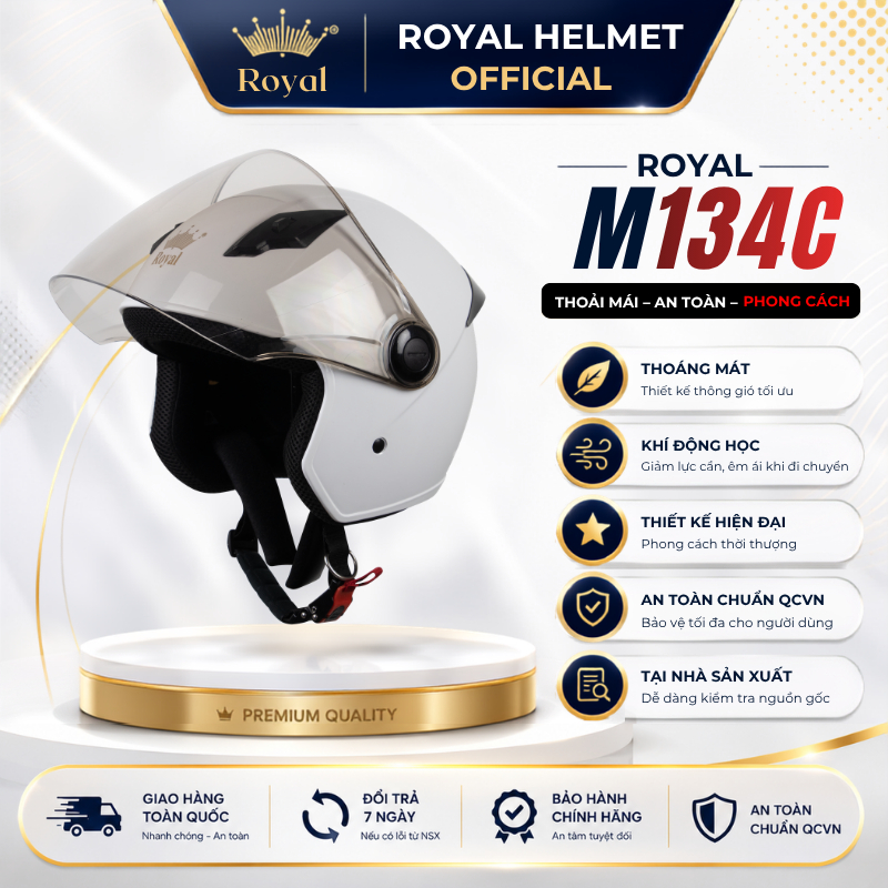 Mũ Bảo Hiểm 3/4 Royal Chính Hãng M134C Có Kính Chắn Gió Nam Nữ - Nón Bảo Hiểm 3/4 Cao Cấp Royal