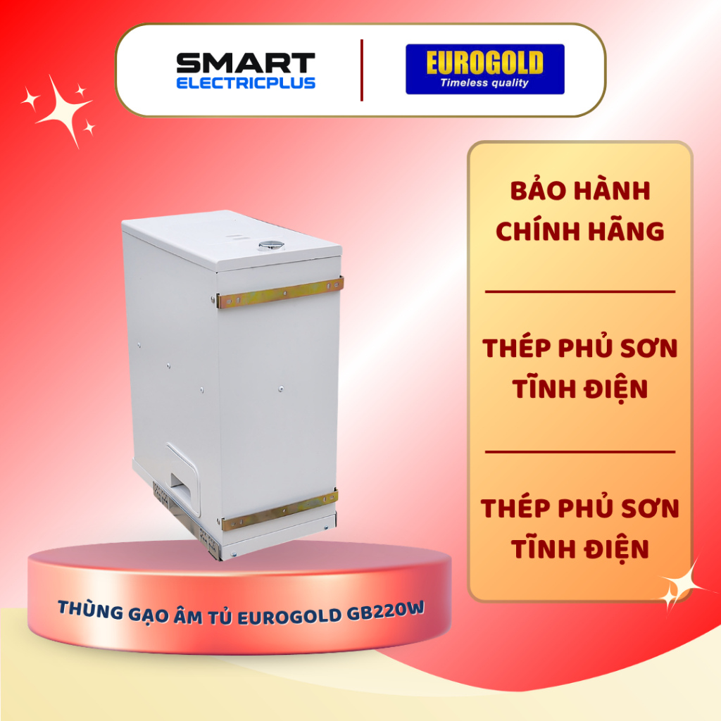 Thùng đựng gạo Eurogold B22/GB220W – Gắn cánh, inox bền, dễ lấy gạo, dung tích lớn