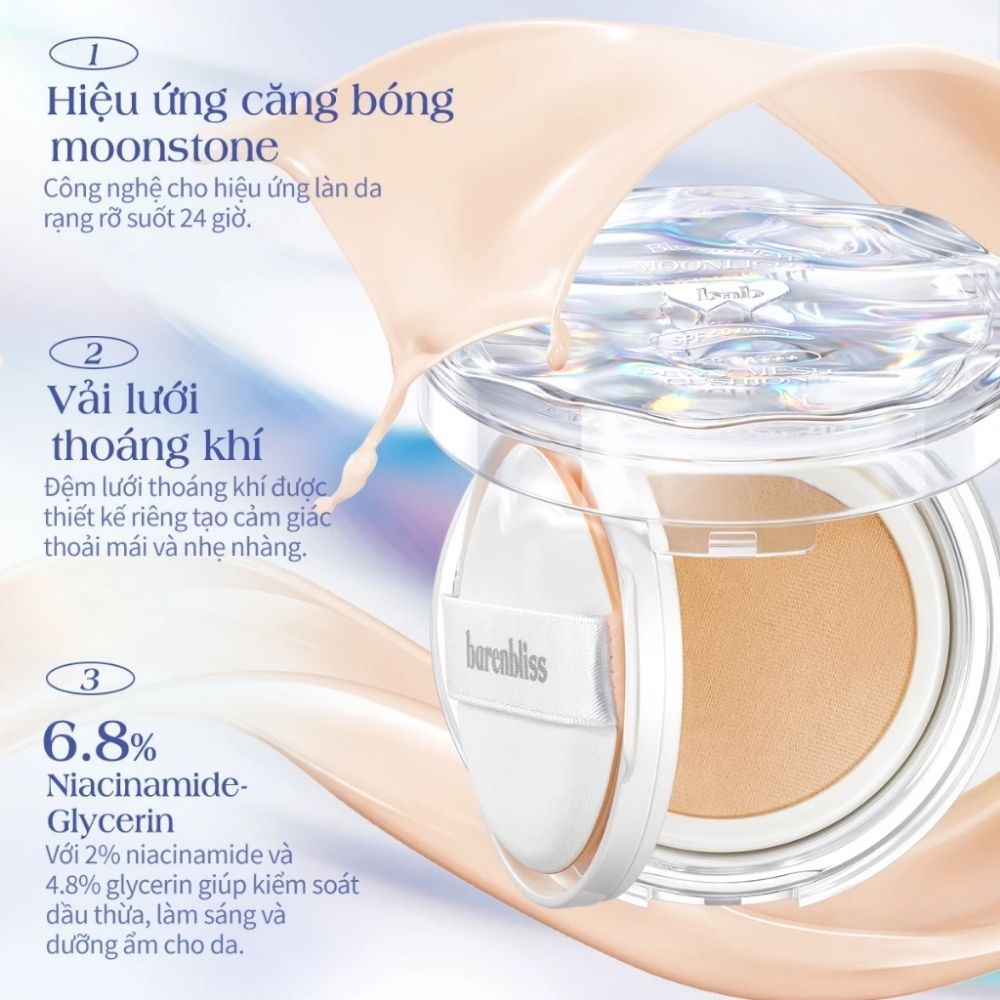 Ảnh 4 của Cushion barenbliss Bloomdew Moonlight Dewy Mesh căng bóng mọng nước che phủ chống nắng SPF50PA+++15g