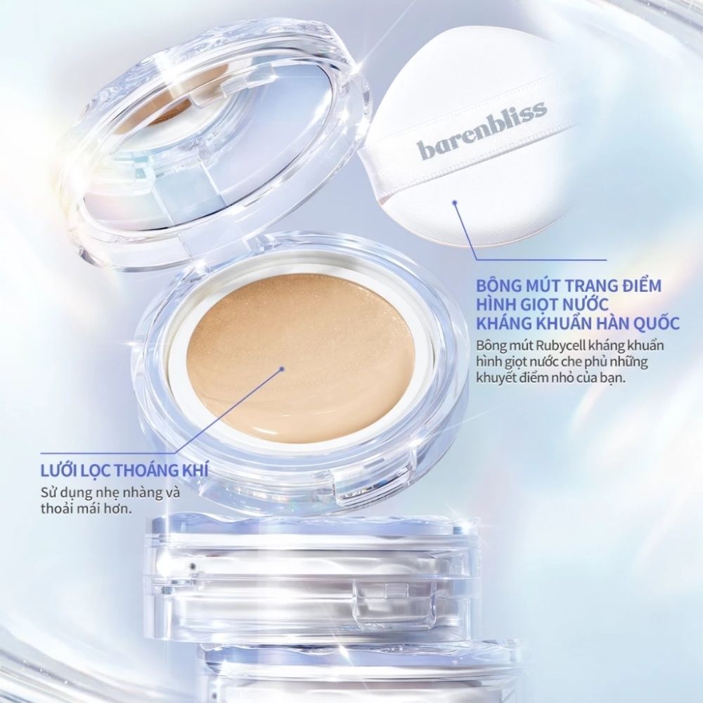 Ảnh 6 của Cushion barenbliss Bloomdew Moonlight Dewy Mesh căng bóng mọng nước che phủ chống nắng SPF50PA+++15g