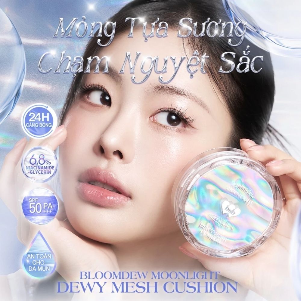 Ảnh 3 của Cushion barenbliss Bloomdew Moonlight Dewy Mesh căng bóng mọng nước che phủ chống nắng SPF50PA+++15g